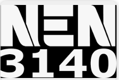 NEN 3140 logo met de tekst in grote, vette letters op een zwarte achtergrond.