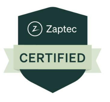Zaptec gecertificeerd: groene badge met logo en tekst "CERTIFIED".
